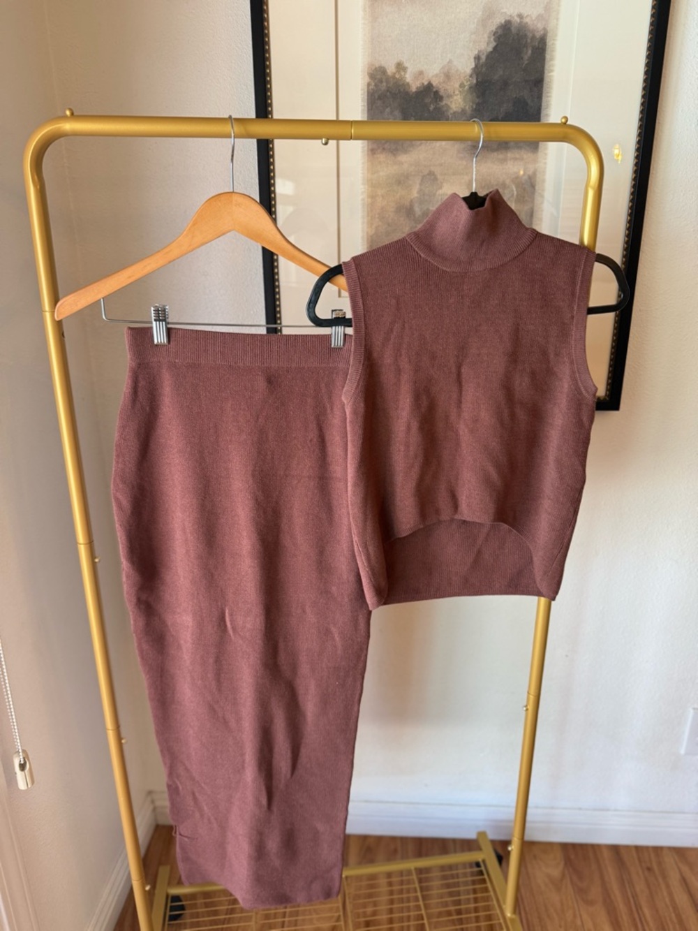 Sleeveless Knit Skirt Set in Dusty Mauve